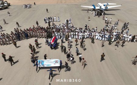 لحظة وصول جثمان العميد حسن العبيدي إلى مأرب