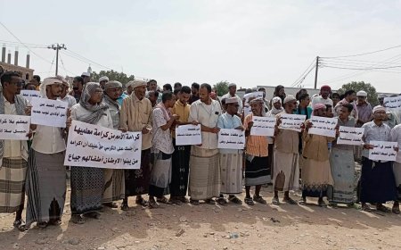 معلمو الشحر والغيل يتظاهرون للمطالبة بصرف الرواتب