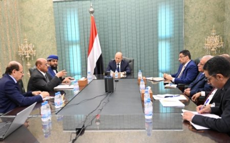 العليمي يبحث مع بن مبارك ومحافظ البنك ووزير المالية الأوضاع الاقتصادية وتحسين الخدمات