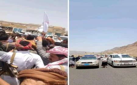 موكب شعبي لفتح طريق مأرب صنعاء يصل الى الجوبة