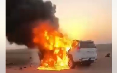 احتراق سيارة مغترب يمني وجميع أفراد أسرته في طريق الخفجي