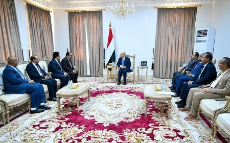 العليمي يناقش توسيع المشاريع التنموية مع وفد أممي في المكلا