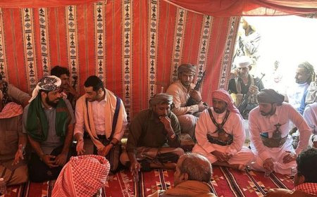 وصول القاضي أكرم العامري والشيخ صالح بن حريز لمخيم حلف قبائل حضرموت بالعليب