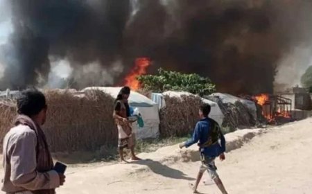 حريق يلتهم عشرات المساكن  في مديرية خنفر بأبين