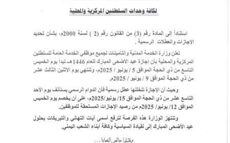 تعرف على إجازة عيد الأضحى بالمحافظات المحررة