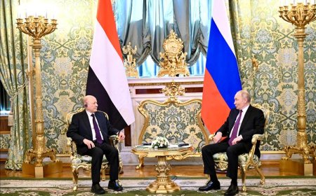 العليمي يشيد بالموقف الروسي الداعم للشرعية والسلام في اليمن خلال مباحثاته مع الرئيس بوتين