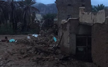 الأمطار الغزيرة تخلف خسائر مادية في منازل وطرقات غرب قعوضة بحضرموت