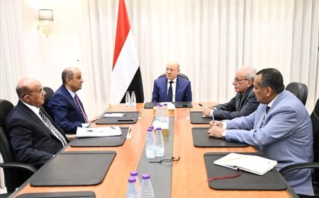 العليمي يشدد على توريد كل الإيرادات إلى البنك المركزي ومنع أي تجاوزات مالية