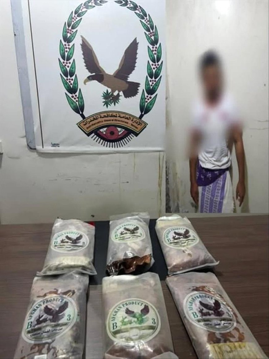 إدارة مكافحة المخدرات في المهرة تضبط مروّجاً بحوزته 6 كيلوجرامات من الحشيش