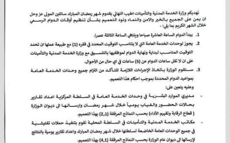 تحديد ساعات العمل الحكومية في رمضان بقرار من الخدمة المدنية