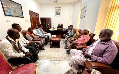 الخنبشي يلتقي أبناء مديرية بروم ميفع ويتسلم منهم درع تقديري لتوجيهه ربط كهرباء المديرية بالشبكة العامة