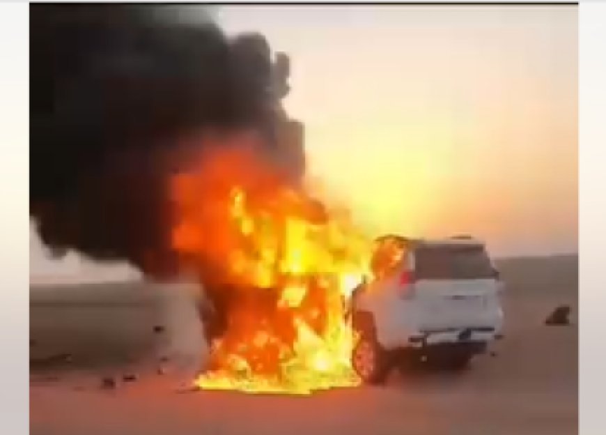 احتراق سيارة مغترب يمني وجميع أفراد أسرته في طريق الخفجي