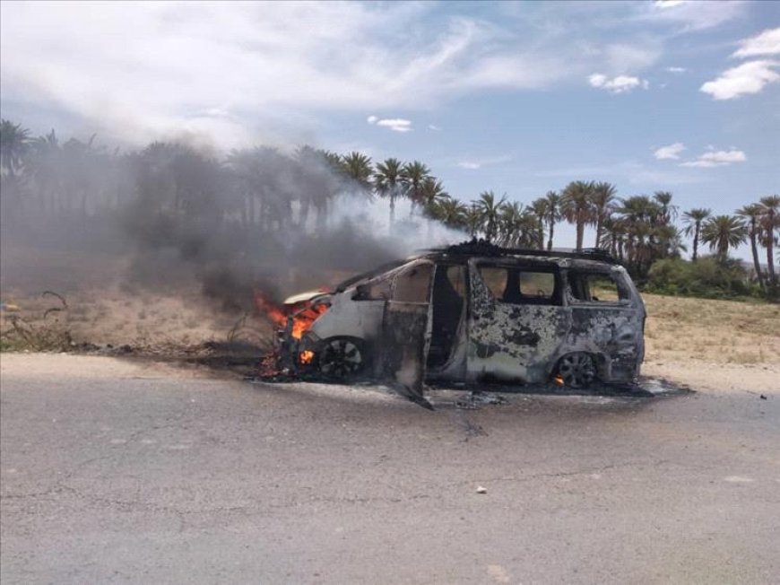 احتراق سيارة بسبب تسرب غاز في القطن