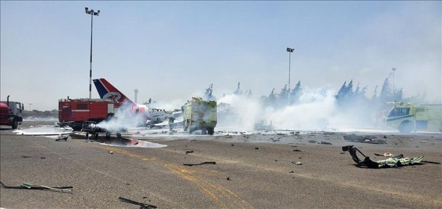 شاهد اللحظات الأخيرة لآخر طائرة يمنية وهي تشتعل في مطار صنعاء بعد غارة إسرائيلية