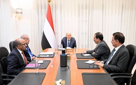 العليمي يترأس اجتماعاً حكومياً بحضور الخنبشي والزنداني لمتابعة الملفات الاقتصادية والخدمية
