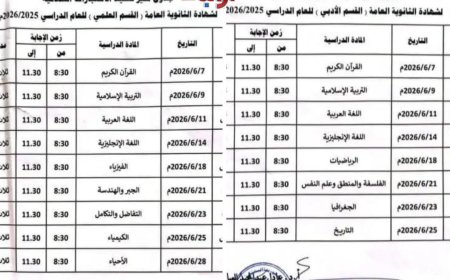 وزارة التربية بعدن تعلن جدول اختبارات الثانوية العامة لهذا العام...وثيقة