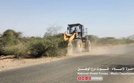 قوات درع الوطن تنفذ حملة لإزالة العوائق وتأمين طريق البيضاء أبين