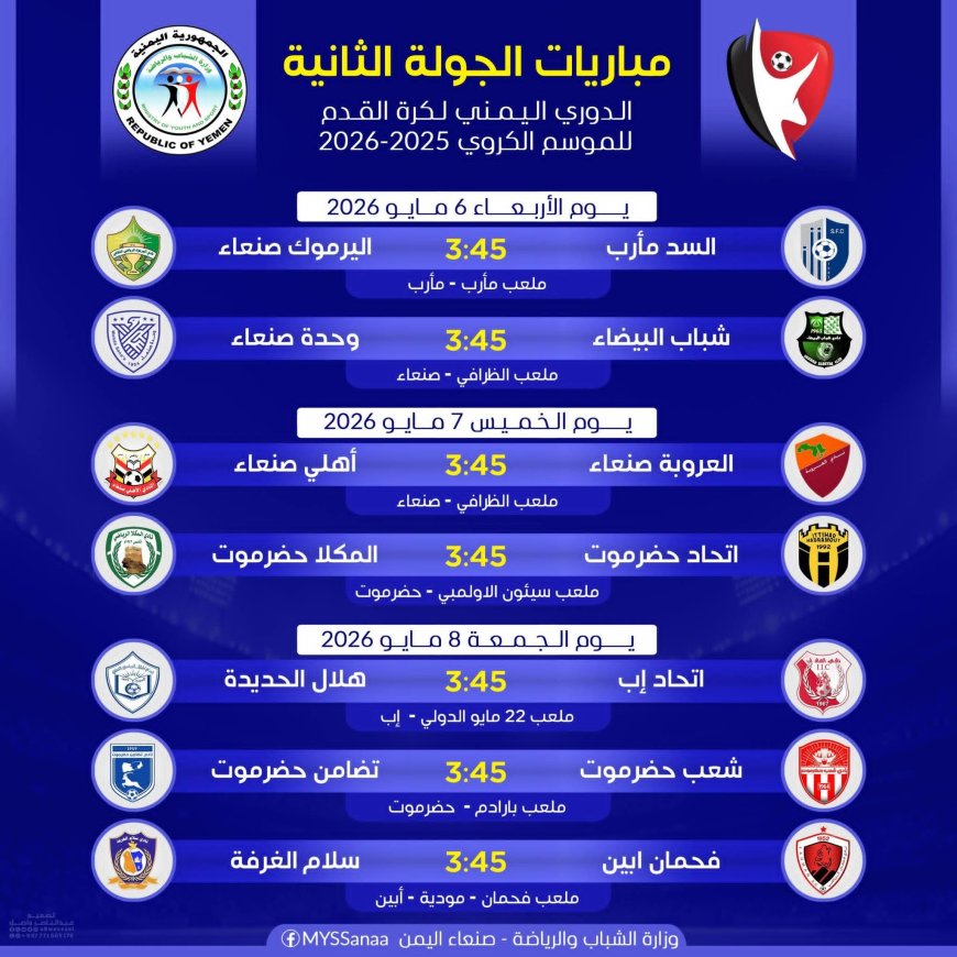 مواجهات قوية تشعل سباق الصدارة ... تعرف على مباريات الجولة الثانية للدوري اليمني
