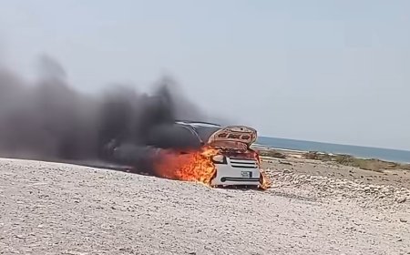 احتراق باص في حصيصة غرب حضرموت والركاب ينجون بسلام