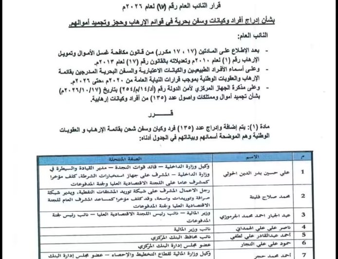قرار جديد من البنك المركزي في عدن بتجميد حسابات وأصول قيادات ومسؤولين حـ.ـوثيين