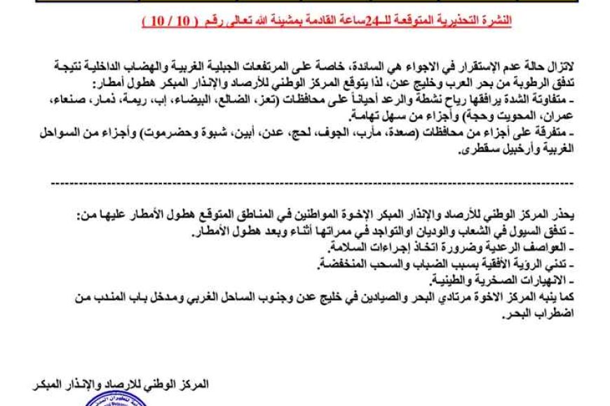 تحذيرات من اضطراب البحر وأمطار متفاوتة الشدة في عدة محافظات